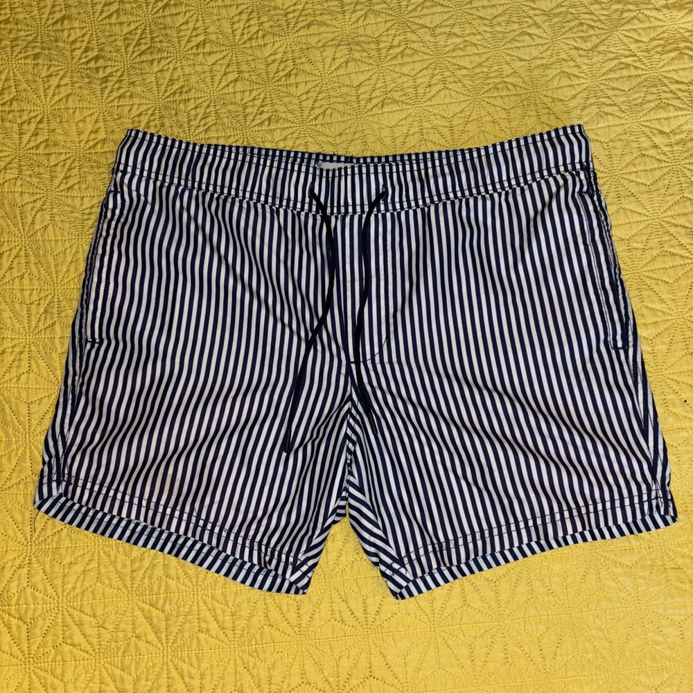 Cotton On Navy and White Striped Swim Trunks